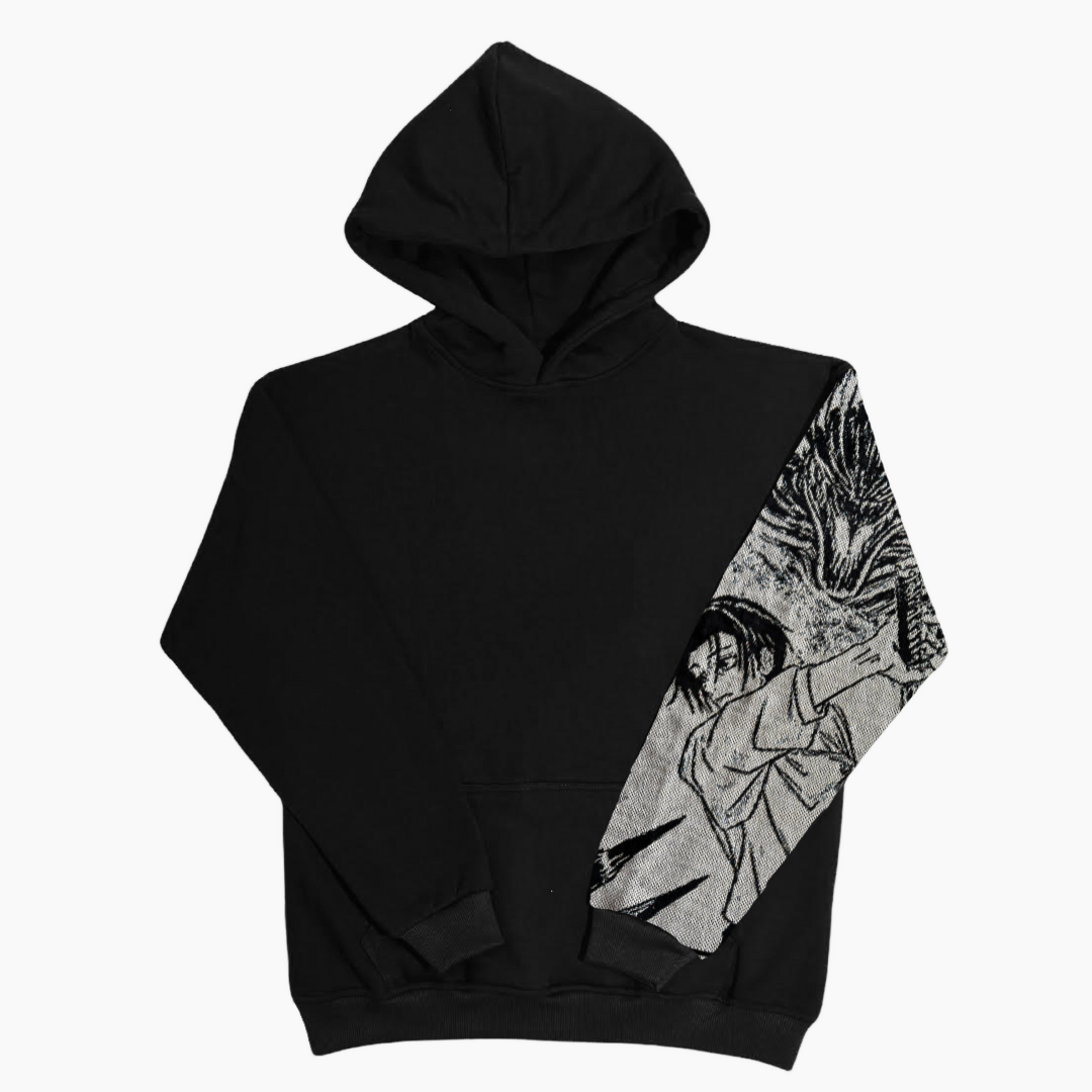 Felpa nera con cappuccio - "Yuta Okkotsu manica" - Jujutsu Kaisen