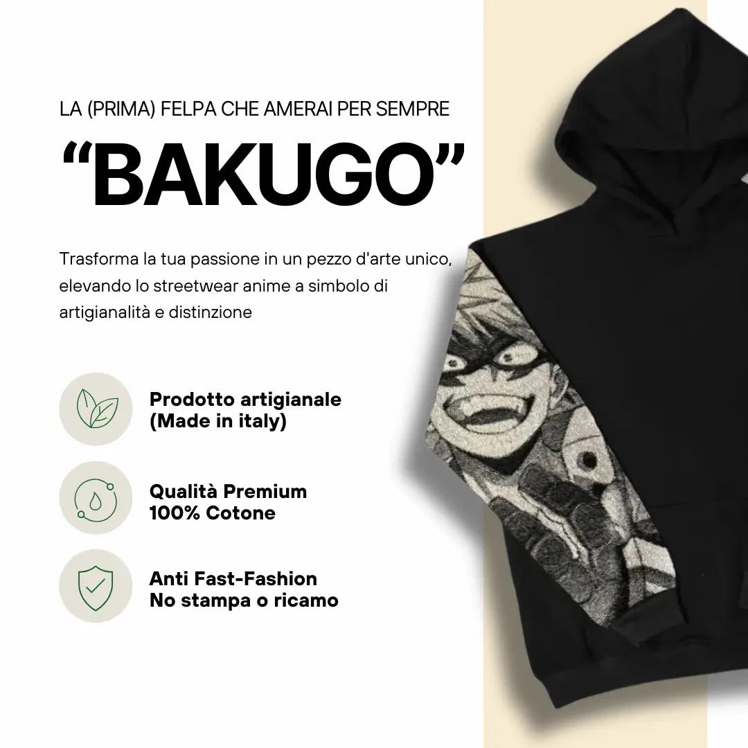 Felpa nera con cappuccio - "Bakugo" - My Hero Academia