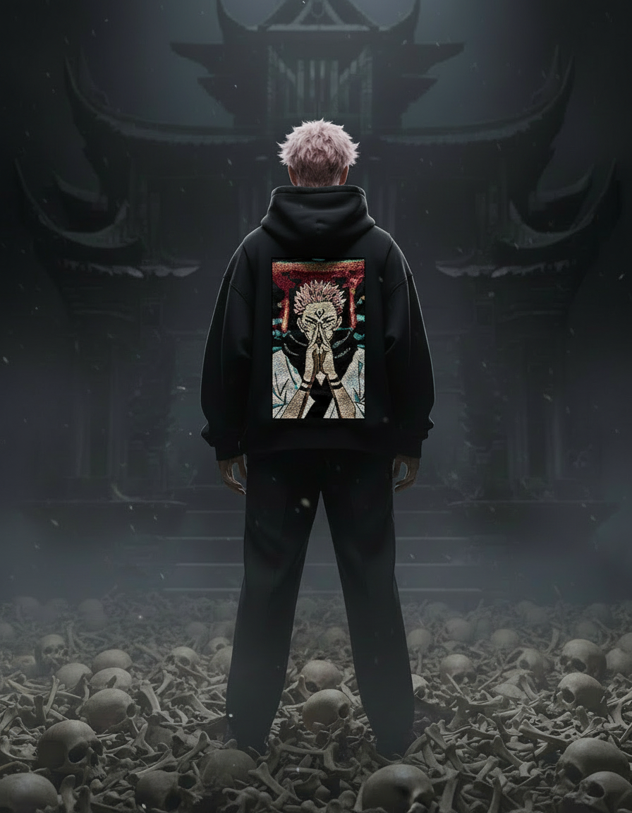 Felpa nera con cappuccio - "Sukuna" - Jujutsu Kaisen