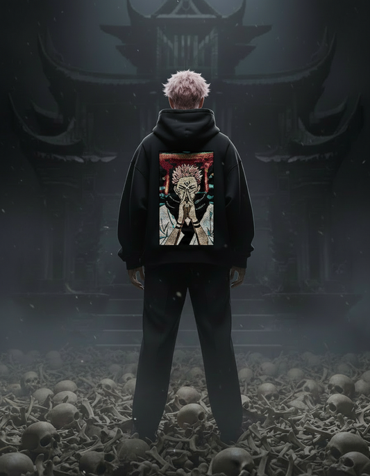 Felpa nera con cappuccio - "Sukuna" - Jujutsu Kaisen