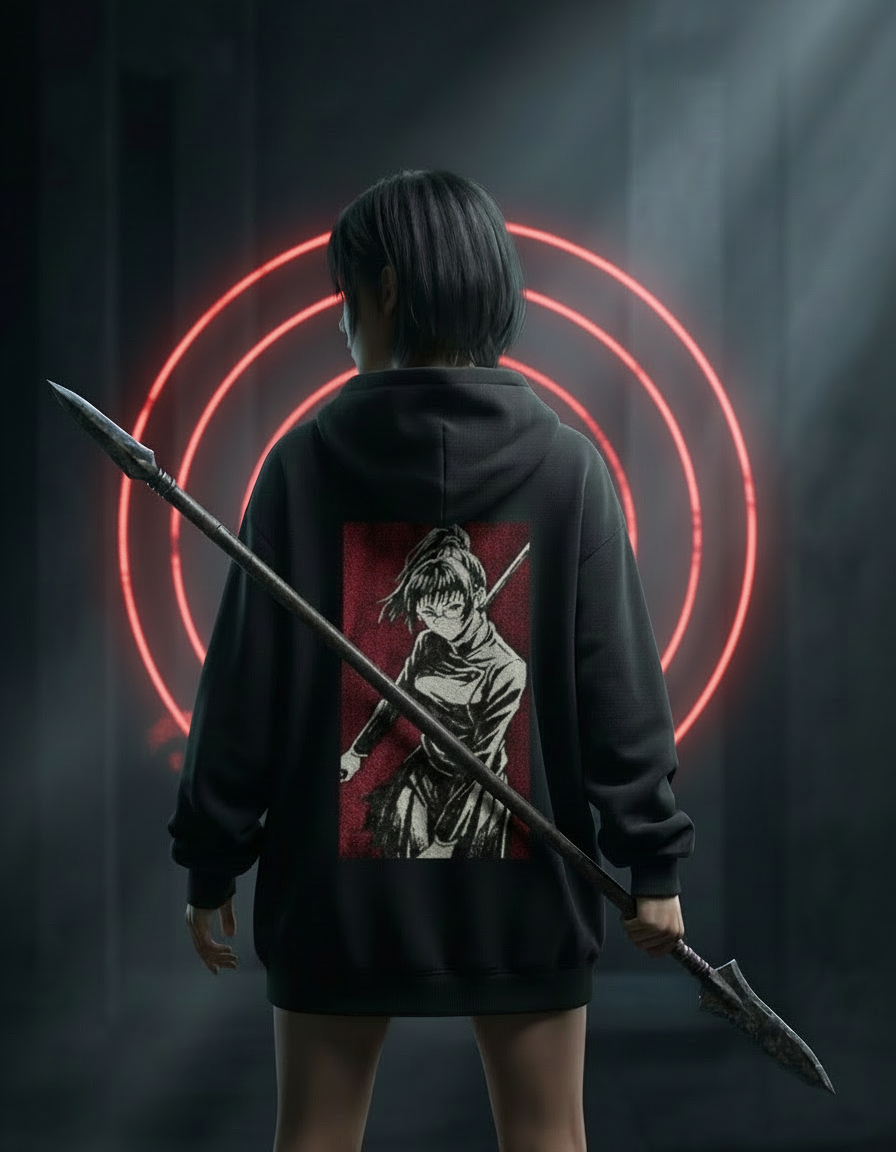 Felpa nera con cappuccio - "Maki" - Jujutsu Kaisen